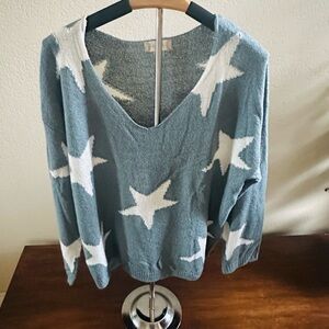 Altar'd State Blue and White Star V-Neck Sweater